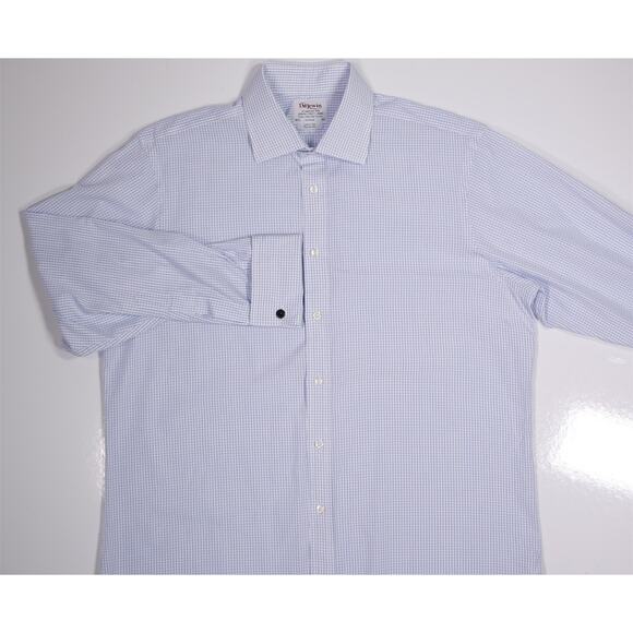 TM Lewin Blue White Checkered Regular Fit 2-Fold Cotton Dress Shirt (42) 16.5-33 - Picture 3 of 6